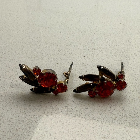 Vintage D&E Juliana Clip On Earrings Orange Rhinestones Mid-Century Modern MCM - Picture 4 of 8